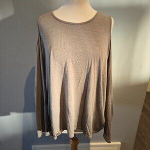 Cyrus Cold Shoulder Long Sleeve Top | Size 2X | Taupe